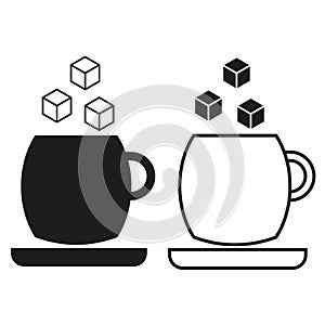 Creative coffee mugs and sugar cubes. Geometric concept icons. Simplistic beverage design. Vector illustration. EPS 10.