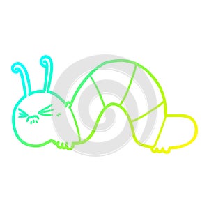 A creative cold gradient line drawing cartoon angry caterpillar