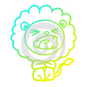 A creative cold gradient line drawing cartoon angry lion