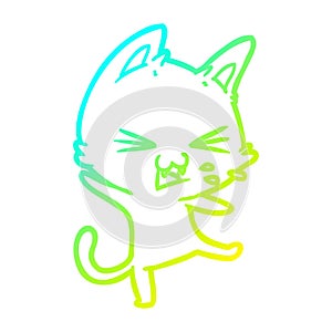 A creative cold gradient line drawing cartoon cat throwing a tantrum