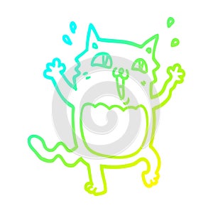 A creative cold gradient line drawing cartoon crazy excited cat