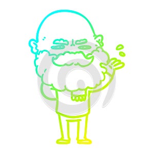 A creative cold gradient line drawing cartoon dismissive man with beard frowning