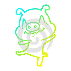 A creative cold gradient line drawing cartoon drunk pig