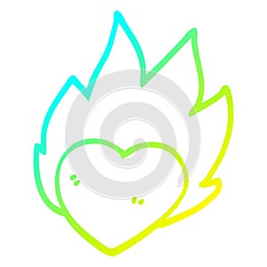 A creative cold gradient line drawing cartoon flaming heart