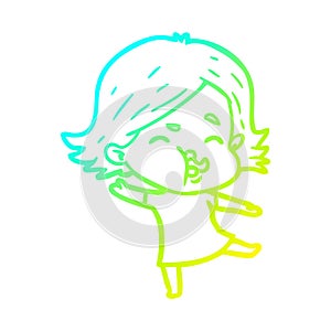 A creative cold gradient line drawing cartoon girl pulling face