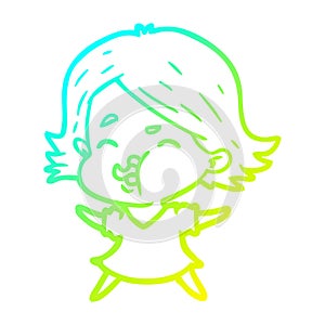 A creative cold gradient line drawing cartoon girl pulling face
