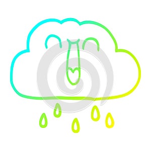 A creative cold gradient line drawing cartoon happy rain cloud