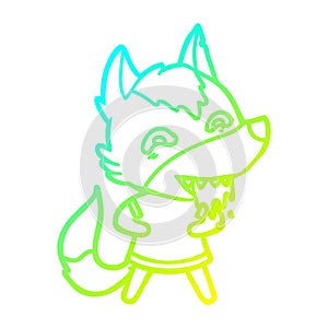 A creative cold gradient line drawing cartoon hungry wolf