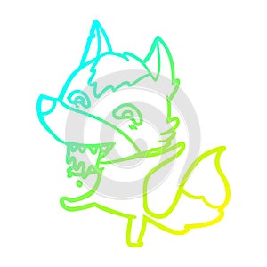 A creative cold gradient line drawing cartoon hungry wolf