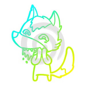 A creative cold gradient line drawing cartoon hungry wolf