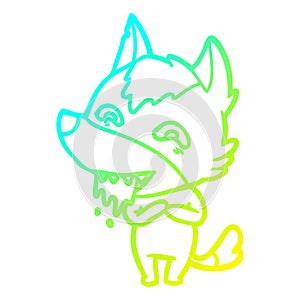 A creative cold gradient line drawing cartoon hungry wolf