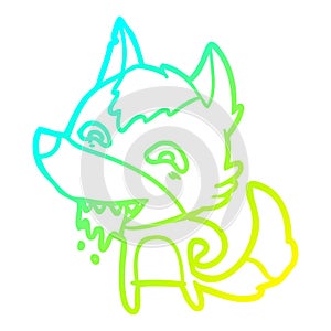 A creative cold gradient line drawing cartoon hungry wolf