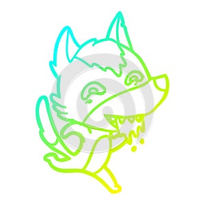 A creative cold gradient line drawing cartoon hungry wolf running