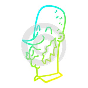 A creative cold gradient line drawing cartoon man with muttonchop facial hair