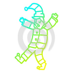 A creative cold gradient line drawing cartoon man sleepwalking