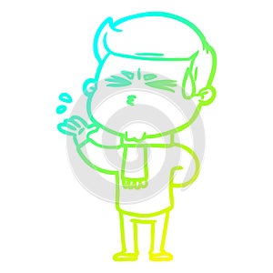 A creative cold gradient line drawing cartoon man sweating