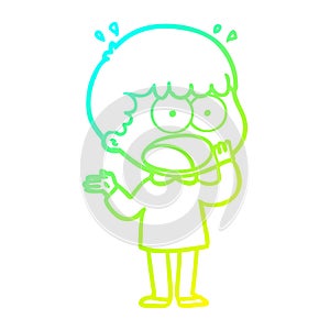 A creative cold gradient line drawing cartoon shocked man gasping