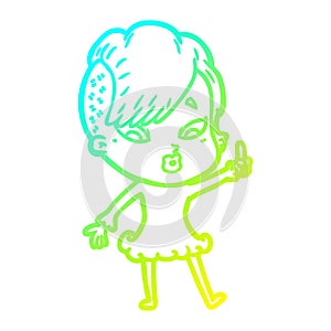 A creative cold gradient line drawing cartoon surprised girl pointing