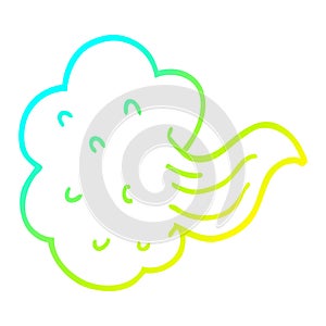 A creative cold gradient line drawing cartoon whooshing cloud