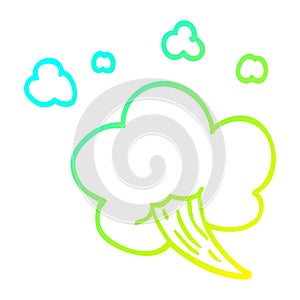 A creative cold gradient line drawing cartoon whooshing cloud