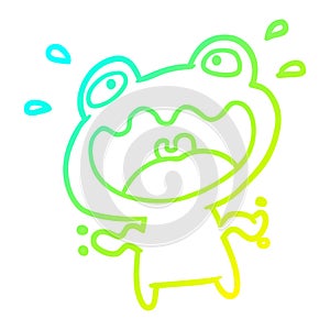 A creative cold gradient line drawing cute frog frightened