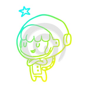 A creative cold gradient line drawing female future astronaut in space suit