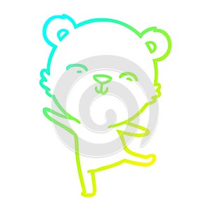 A creative cold gradient line drawing happy cartoon polar bear dancing