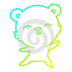 A creative cold gradient line drawing happy cartoon polar bear dancing