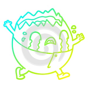 A creative cold gradient line drawing humpty dumpty cartoon egg man crying
