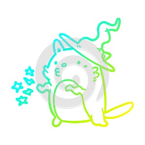 A creative cold gradient line drawing magical amazing cat wizard