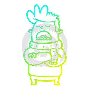 A creative cold gradient line drawing obnoxious man in winter clothes