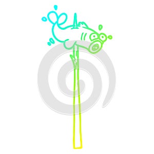 A creative cold gradient line drawing speared fish cartoon