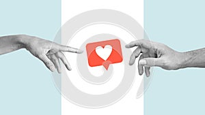 Creative collage artwork template of hands pointing fingers feedback sign. Concept of social media influence, popularity