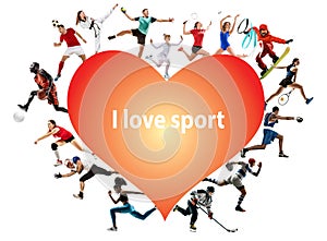 Creative collage of childrens and adults, I love sport