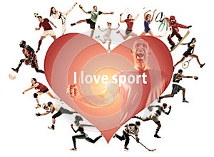 Creative collage of childrens and adults, I love sport