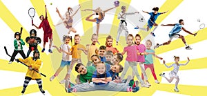 Creative collage of childrens in sport