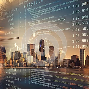 creative collage depicting finance and the world with digital software computer code and exchange rates