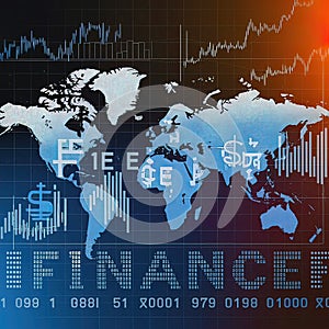 creative collage depicting finance and the world with digital software computer code and exchange rates