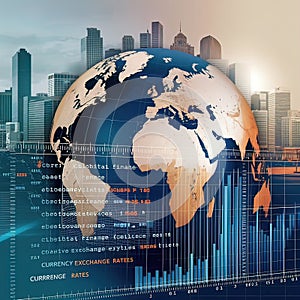 creative collage depicting finance and the world with digital software computer code and exchange rates