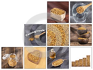 Creative collage of fenugreek seeds images