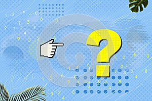 Creative collage finger pointer cursor and question