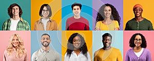 Creative Collage Of Happy Multiethnic Millennials Posing Over Colorful Backgrounds