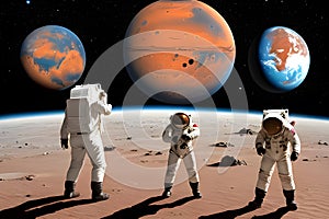 Creative collage of mars planet with astronauts earth