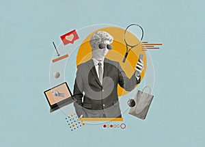 Creative collage modern business man with an antique david& x27;s head