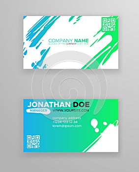 Creative color business card templates with minimalistic design. Abstract ink brush strokes