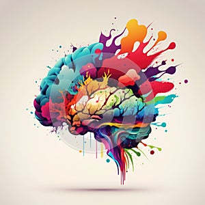 Creative colorful abstract human brain on a light background. Knowledge concept. Generative AI