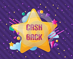 Creative colorful lettering labels with cash back in form star
