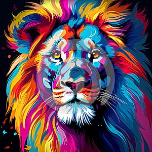 creative colorful lion poortrait, pop art