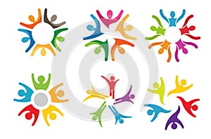 Creative Colorful People Bodys Circle Sharp dancing Sport Logo Vector
