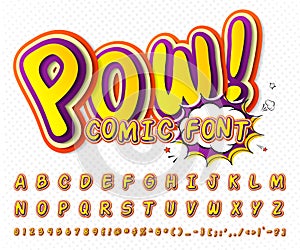 Creative comic font. Vector alphabet in style pop